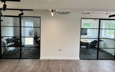 Glass Room Dividers installs bespoke glazed partitions for West Sussex office fit-out in Henfield